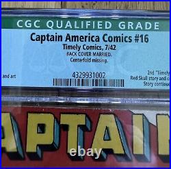 1942 CAPTAIN AMERICA COMICS #16 2nd appearance Red Skull CGC 0.5 Quailified
