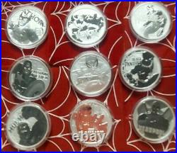 2017 Marvel Comics silver coin set Spiderman, Thor, Hulk, Captain America, Venom