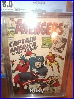 AVENGERS 4 CGC 8.0 (3/64) OWithW re-intro of Captain America, early SA Sub-mariner