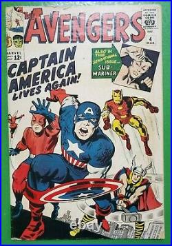 Avengers #4 1st Silver Age Captain America 1964 Marvel VG