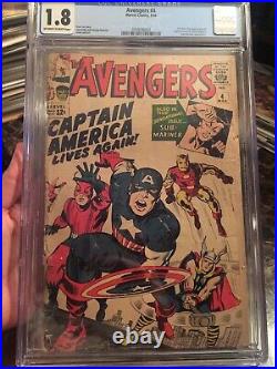 Avengers #4 CGC 1.8 OWithW 1st Silver Age Captain America! Stan Lee & Jack Kirby