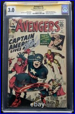 Avengers #4 CGC 3.0 Signed Stan Lee (C-OW) 1st Silver Age Captain America