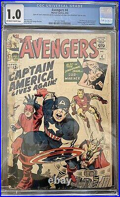 Avengers #4 CGC FR 1.0 OWithW 1964 1st SA Appearance of Captain America and Bucky