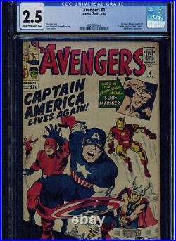 Avengers #4 Cgc 2.5 1st Siver Age Captain America Jack Kirby Classic Art 1964