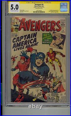 Avengers #4 Cgc 5.0 Ss Signed Stan Lee 1st Silver Age Captain America