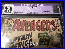 Avengers #4 Marvel 1964 CGC (2.0) RESTORED. 1st Captain America Silver Age App