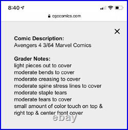Avengers #4 Marvel 1964 CGC (2.0) RESTORED. 1st Captain America Silver Age App