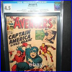 Avengers #4 Marvel 1964 CGC 4.5 (VG +) 1ST S. A. APPEARANCE OF Captain America