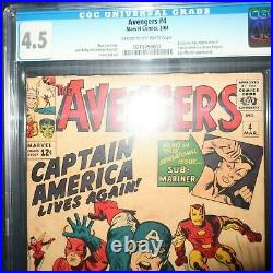 Avengers #4 Marvel 1964 CGC 4.5 (VG +) 1ST S. A. APPEARANCE OF Captain America