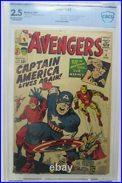 Avengers #4 Marvel 1964 Cbcs 2.5 Gd+ 1st Silver Age Captain America