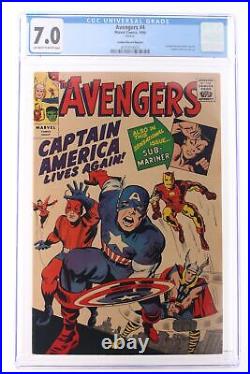 Avengers #4 Marvel 1966 CGC 7.0 Golden Record Comic reprint. Captain America p