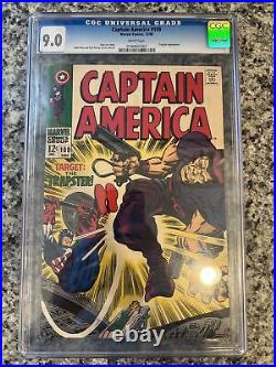CAPTAIN AMERICA #108 12/68 CGC 9.0 White Pages GREAT ACTION COVER