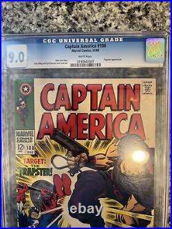 CAPTAIN AMERICA #108 12/68 CGC 9.0 White Pages GREAT ACTION COVER