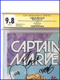 CAPTAIN MARVEL #1 CGC 9.8 Signed By Stan Lee, Kelly Sue, Skottie Young & Lopez