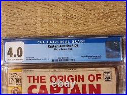 Captain America #109 CGC 4.0 Presents Much Higher. 1969 Silver Origin retold