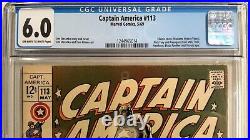 Captain America #113 Cgc 6.01969 Marvelclassic Jim Steranko Coversilver Age