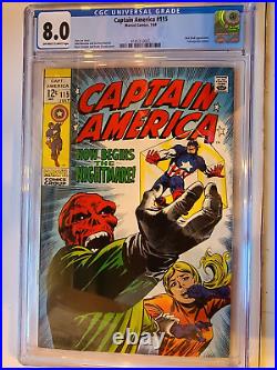 Captain America # 115 Marvel 1969 Red Skull Classic Cosmic Cube Story Cgc 8.0
