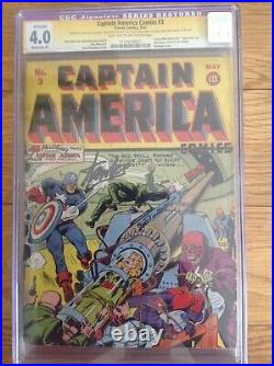 Captain America Comics # 3 Cgc 4.0 1941 Restored Signature Series Stan Lee
