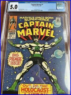 Captain Marvel 1 CGC 5.0 OWithWhite Pages 1968 New Case SWEET