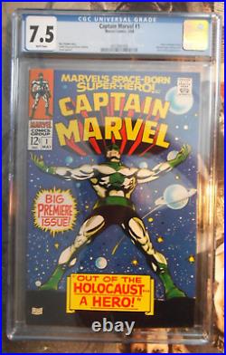 Captain Marvel #1 Cgc 7.5 White Pages 1968 Series 2nd Carol Danvers Roy Thomas