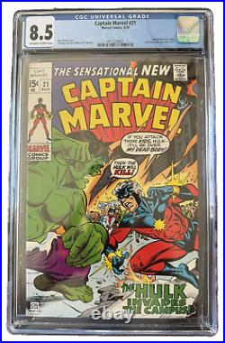 Captain Marvel #21 Vf+ 8.5 Cgc Captain Marvel Vs Hulk