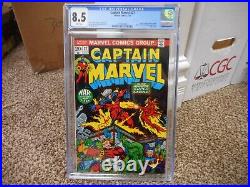 Captain Marvel 27 cgc 8.5 Thanos Super Skrull Starfox Avengers WHITE pgs 1973 VF