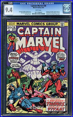 Captain Marvel #28 Cgc 9.4 White Pages Avengers And Thanos Cover #0211038003