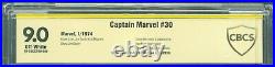 Captain Marvel #30 CBCS 9.0 OWP Signed Jim Starlin 1974 Marvel Comics