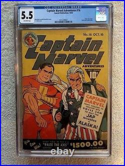 Captain Marvel Adventures #16 CGC 5.5 Oct 1942 Off/wht pg & full color photocopy