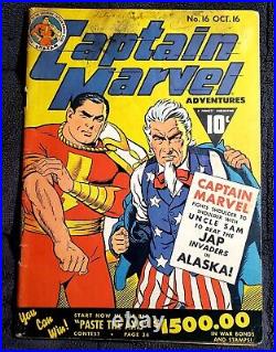 Captain Marvel Adventures #16 (Oct 1942 Fawcett) VG- Classic WWII free shipping