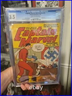 Captain Marvel Adventures #21 CGC 3.5 Feb 1943 Famous Nazi Adolf Hitler Cover