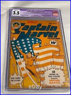 Captain marvel Adventures #26 Fawcett Comics flag cover 1943 CGC Restored 3.5