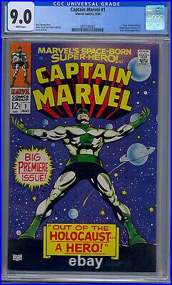 Cgc 9.0 Captain Marvel #1 White Pages 2nd Carol Danvers App Colan Cover 1968