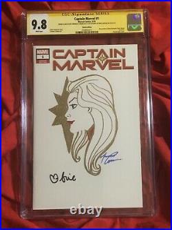 Cgc Ss 9.8captain Marvel #1original Art By Amanda Conner+signed Brie Larson