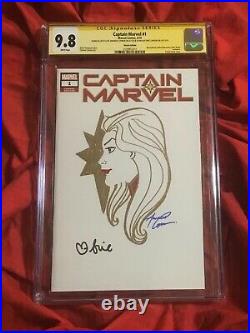 Cgc Ss 9.8captain Marvel #1original Art By Amanda Conner+signed Brie Larson