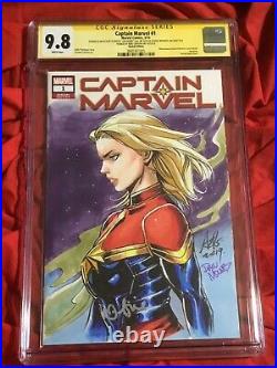 Cgc Ss 9.8captain Marvel #1original Art By Artgerm+mounts+signed Brie Larson