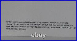 Marvel Captain America B/w Art Litho Jack Kirby Stan Lee Joe Simon Signed Coa