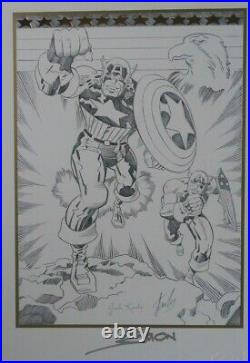 Marvel Captain America B/w Art Litho Jack Kirby Stan Lee Joe Simon Signed Coa