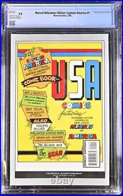 Marvel Milestone Edition Captain America #1 Cgc 9.4 Jack Kirby Story/art 1995
