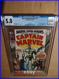 Marvel Super-Heroes 12 CGC 5.0 VG/F 12/67 O & 1st Captain Marvel! OW pages