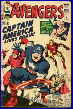 The Avengers #4 Captain America Lives Again! March 1963. Cap Revival! 1st SA CAP