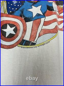 Vintage 1990 Captain America Marvel Comic Movie Artwork Promo Tee Shirt Size XL