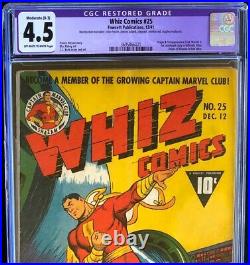 Whiz Comics #25 (Fawcett 1941) CGC 4.5 Restored 1st App Captain Marvel Jr